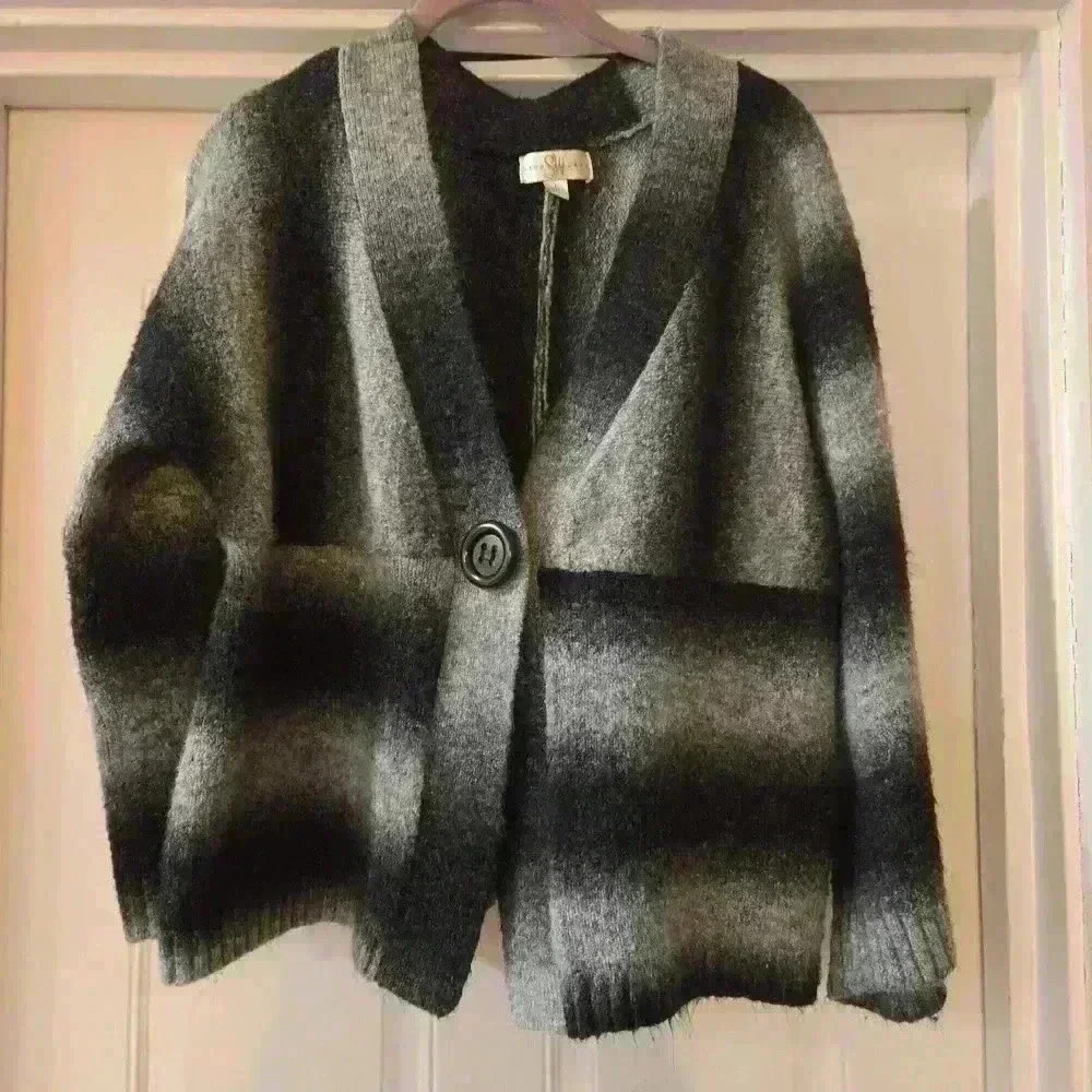 Studio Works Womens Cardigan Jacket Large Black Gray